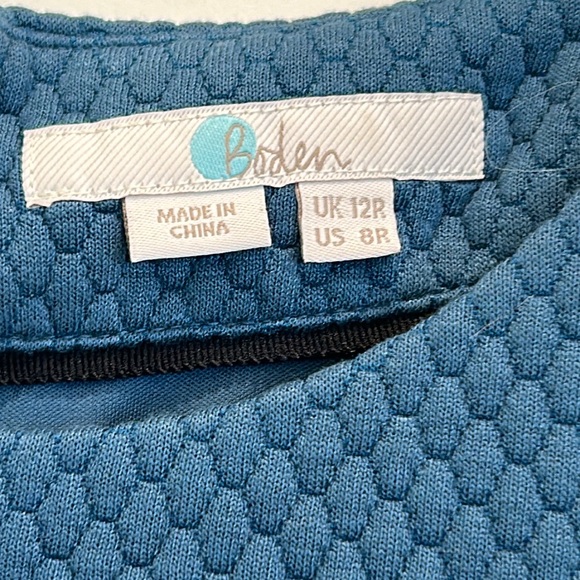Boden Teal Blue Quilted Pattern Work Dress with  3 Quarter Sleeves sz.8R - Picture 4 of 13
